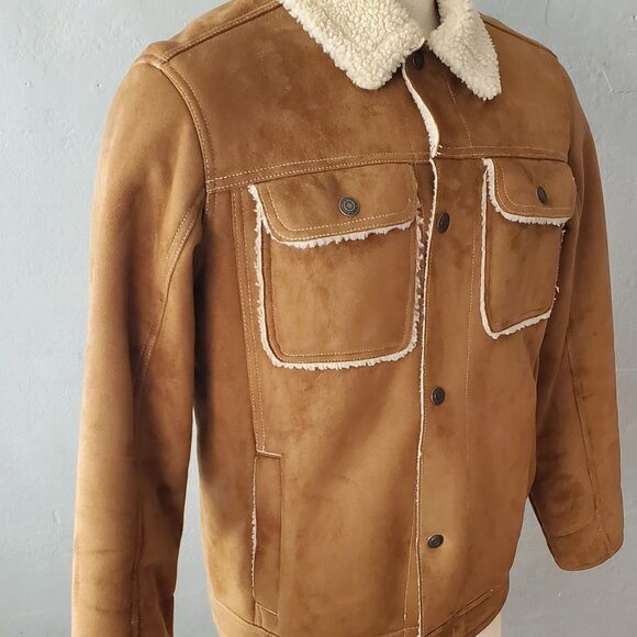 Vegan Suede Sherpa Lined Trucker Jacket/ Size 40 - Picture 2 of 8